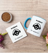 Emoji Tasarım Mavi Kupa Bardak Ve Bardak Altlığı Seti