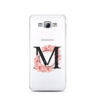 Pembe Çiçekli Harf Tasarım Süper Şeffaf Silikon Telefon Kılıfı Samsung A8 (2015)
