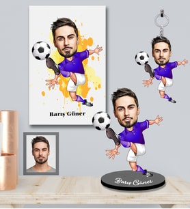 Kişiye Özel Futbolcu Karikatürlü 3 lü Hediye Seti Bay-2
