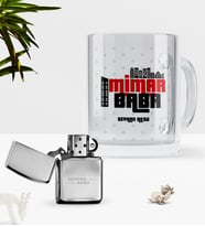BK Gift Kişiye Özel Mimar Baba Cam Kupa Bardak Benzinli Çakmak Seti-1 (Model 1)
