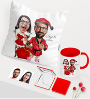 BK Gift Kişiye Özel Yılbaşı Sevgililer Karikatürlü Kırmızı Kupa Ayna Yastık Seti - 5