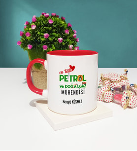 Mesajlı Petrol ve Doğalgaz Mühendisi Tasarımlı Kişiye Özel Hediye Petrol ve Doğalgaz Mühendisi Kupa Bardak Kırmızı