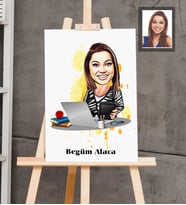 Kişiye Özel Patron Karikatürlü  Ahşap Tablo 30x47 Bayan-4