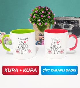 İkili Sen Başıma Gelen En Güzel Şeysin Sevgililer Günü Hediyesi Kupa Bardak Yeşil Kırmızı