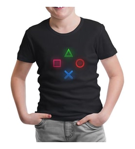 Play Buttons Siyah Çocuk Tshirt