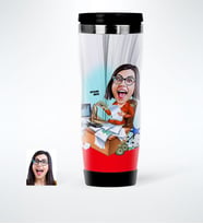 BK Gift Kişiye Özel Bayan Bankacı Karikatürlü Çelik Termos Bardak  1