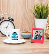 Canım Babam Türk Kahvesi Fincanı ve Kırmızı Mini Fotoğraf Çerçevesi