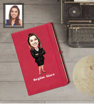 Kişiye Özel Öğretmen Karikatürlü   Kırmızı Defter Bayan-15