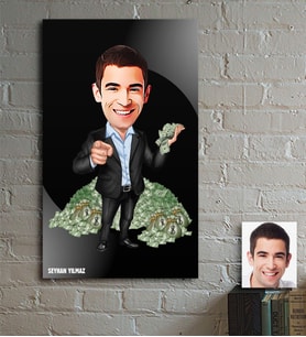 BK Gift Kişiye Özel Bay Multimilyoner Karikatür Ahşap Tablo - 1