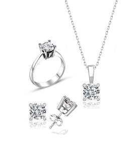 Swarovski Taşlı " TEK TAŞ KLASİK " Model Tasarım Gümüş Set