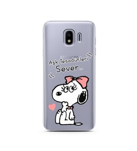 Snoopy Tasarımlı Süper Şeffaf Silikon Telefon Kılıfı Samsung J4