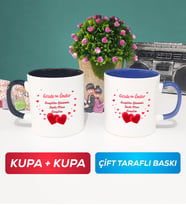 İkili Sevgiliye Sevgililer Günü Hediyesi 6 Kupa Bardak Siyah Lacivert