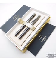 Parker IM Premium Desenli Titanyum Kurşuni Dolma Kalem + Roller Kalem Seti  İsme Özel Kalem