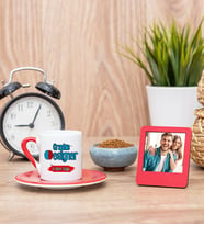 Grafiker Kırmızı Türk Kahvesi Fincanı ve Kırmızı Mini Fotoğraf Çerçevesi