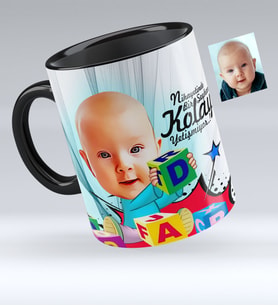 BK Gift Kişiye Özel Bebek Karikatürlü Siyah Kupa Bardak  4