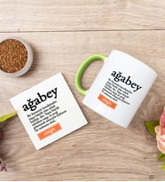 Ağabey Kelime Anlamı Yeşil Kupa Bardak Ve Bardak Altlığı Seti