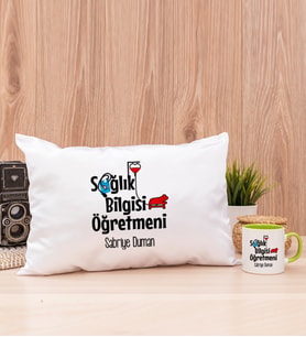 Sağlık Bilgisi Öğretmeni Dikdörtgen Yastık ve Yeşil Kupa Bardak