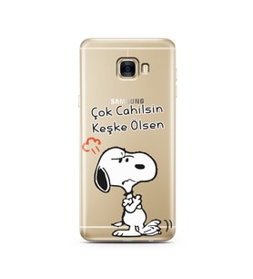 Snoopy Tasarımlı Süper Şeffaf Silikon Telefon Kılıfı Samsung C7  