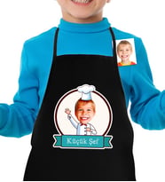BK Gift Kişiye Özel Küçük Şef Karikatürlü Erkek Çocuk Siyah Mutfak Önlüğü-5