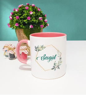 Çiçek Tasarımlı İsme Özel Kupa Bardak Pembe