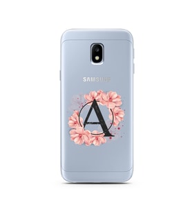Pembe Çiçekli Harf Tasarım Süper Şeffaf Silikon Telefon Kılıfı Samsung J3 Pro A-