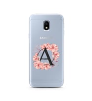 Pembe Çiçekli Harf Tasarım Süper Şeffaf Silikon Telefon Kılıfı Samsung J3 Pro A-