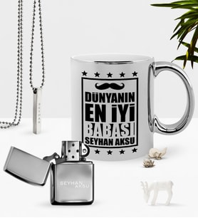 BK Gift Kişiye Özel Dünyanın En İyi Babası Krom Kupa Benzinli Çakmak Kolye Seti-5 (Model 1)
