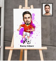 Kişiye Özel Futbolcu Karikatürlü  Ahşap Tablo 30x47 Bay-1