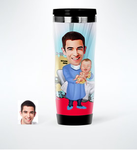 BK Gift Kişiye Özel Bay Ebe Karikatürlü Çelik Termos Bardak  1