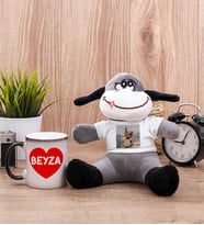 Sevgiliye Hediye İsim Yazılı Kalpli Sihirli Kupa Bardak ve Peluş Eşek
