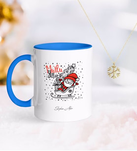BK Gift Kişiye Özel Noel Baba Mavi Kupa ve Kar Tanesi Kolye-5 (Model 1)