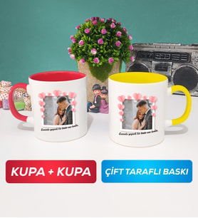 İkili Sevgiliye Sevgililer Günü Hediyesi 12 Kupa Bardak Kırmızı Sarı