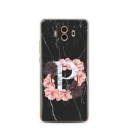 Mermer Çiçekli Harf Tasarım Süper Şeffaf Silikon Telefon Kılıfı Huawei Mate 10 P