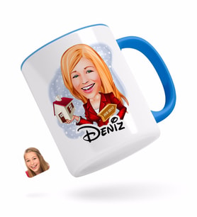 BK Gift Kişiye Özel Kadın Emlakçı Karikatürlü Mavi Kupa Bardak-2