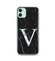 Iphone 11 Siyah Mermer Harf Tasarımlı Telefon Kılıfı V-Harfi 