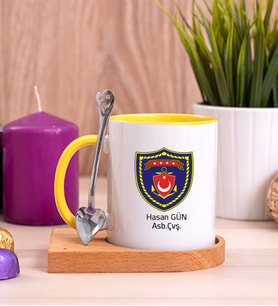 Deniz Kuvvetleri Ahşap Altlıklı Sarı Kupa Bardak