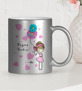 BK Gift Kişiye Özel Kadınlar Günü Temalı Gümüş Yaldızlı Kupa Bardak  8