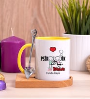 Psikolojik Danışman Ahşap Altlıklı Sarı Kupa Bardak