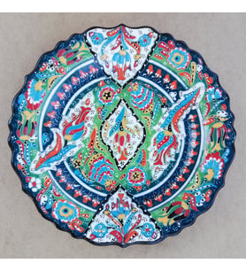 El İşlemesi Kadife Kutulu Karışık Desenli Kabartma Yeşil Tabak (30cm)
