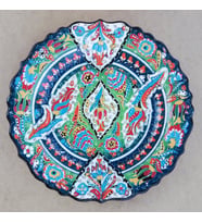 El İşlemesi Kadife Kutulu Karışık Desenli Kabartma Yeşil Tabak (30cm)