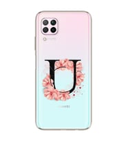 Pembe Çiçekli Harf Tasarım Süper Şeffaf Silikon Telefon Kılıfı Huawei P40 Lite U