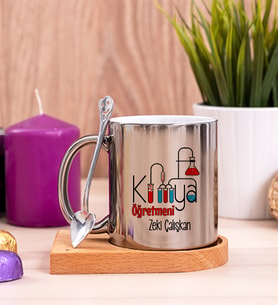 Kimya Öğretmeni Ahşap Altlıklı Silver Kupa Bardak