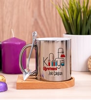 Kimya Öğretmeni Ahşap Altlıklı Silver Kupa Bardak