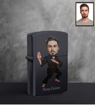 Kişiye Özel Sporcu Karikatürlü UV Baskılı Siyah Benzinli Çakmak Bay-11