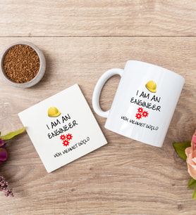 Mühendise Hediye Beyaz Kupa Bardak Ve Bardak Altlığı Set
