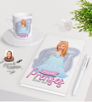 BK Gift Kişiye Özel Pamuk Prenses Karikatürlü Beyaz Defter Kalem Türk Kahvesi Fincanı Seti-4 (Model 1)