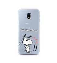 Snoopy Tasarımlı Süper Şeffaf Silikon Telefon Kılıfı Samsung J3 Pro