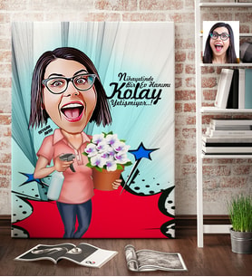 BK Gift Kişiye Özel Ev Hanımı Karikatür Kanvas Tablo 70x100cm 2