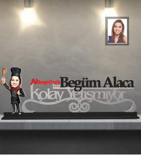 Kişiye Özel Aşçı Karikatürlü Kolay Yetişmiyor Ahşap Biblo Bayan-4