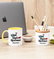 Sağlık Bilgisi Öğretmeni Sarı Kupa Bardak Ve Kalemlik Hediye Seti